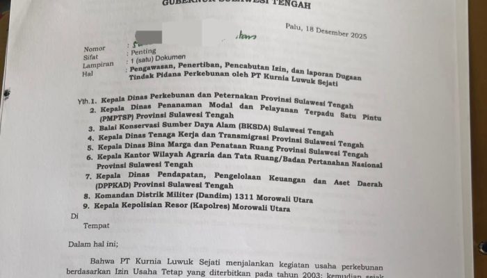 Konflik Agraria PT KLS Di Morut Memanas, Inilah Sejumlah Dugaan Pelanggaran Perusahaan Dalam Rekomendasi Gubernur Sulteng